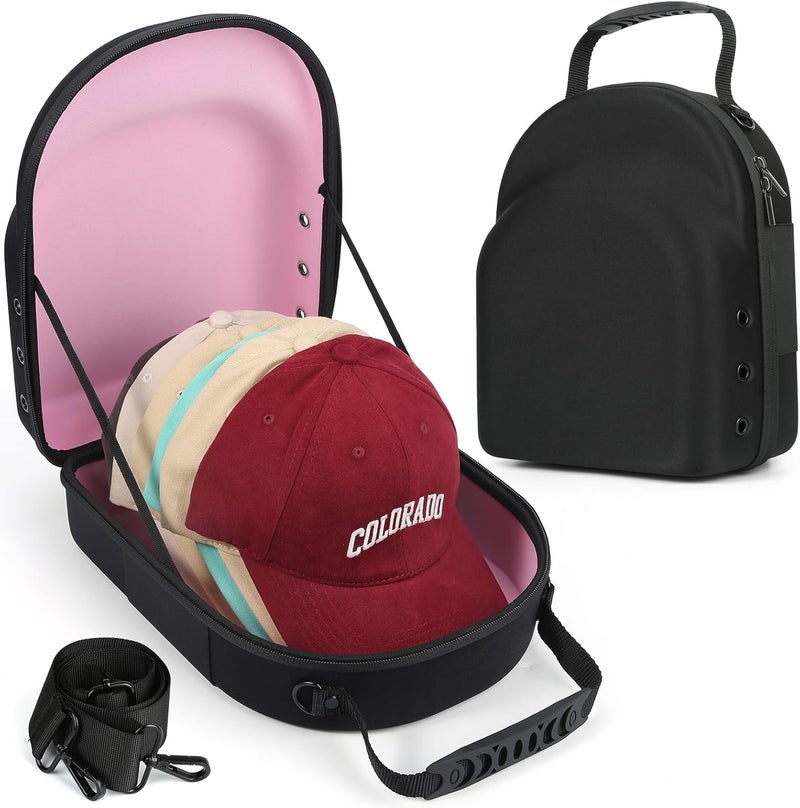 GERMUN Hard baseball hat case, Hat Carrier Travel Case with Adjustable Shoulder Strap, Hat cap case for 6 Baseball Caps - Perfect for Traveling & At-Home Storage (Black with Pink) - Image 1